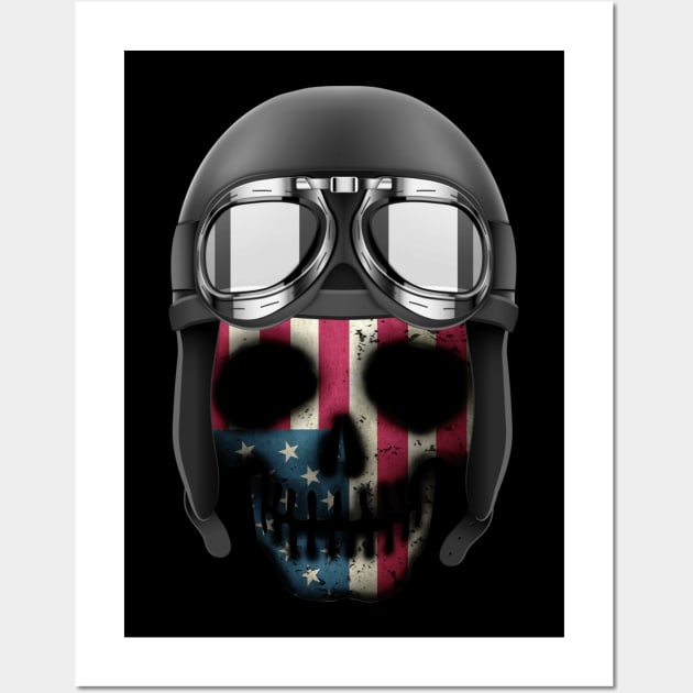 Skull american flag on a biker helmet Wall Art by Jose Luiz Filho